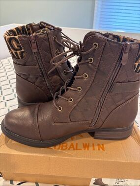 Global Win Brown Quilted Lace-Up Ankle Boots
